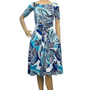 Yumi Kim Dress Women's Blue Tropical Floral Belted Shoulder Off Sz S NWOT